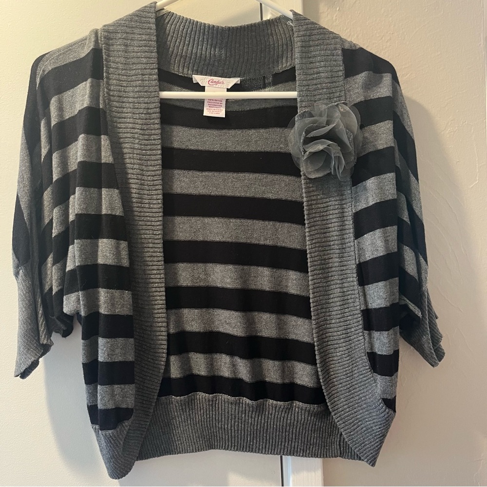 Candie's Short Sweater Cardigan Striped Flower Medium